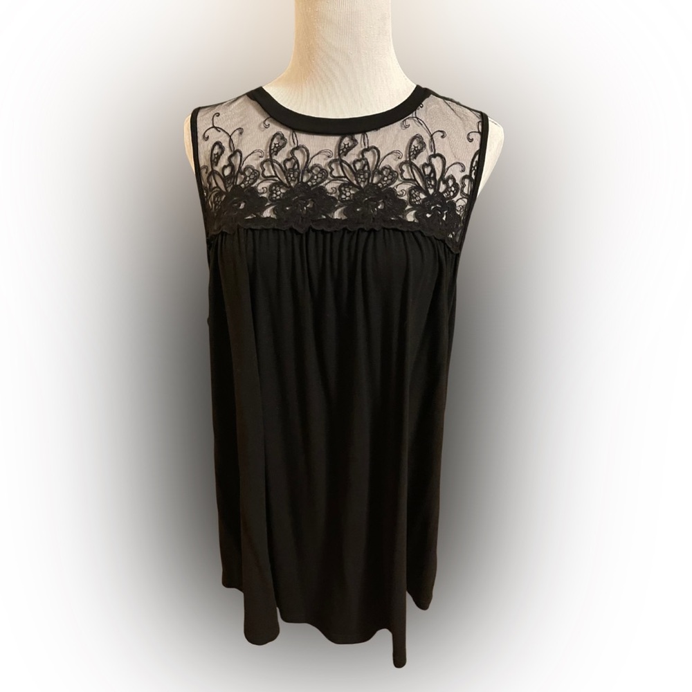 Sleeveless Blouse with Sheer Yoke Detail - XL